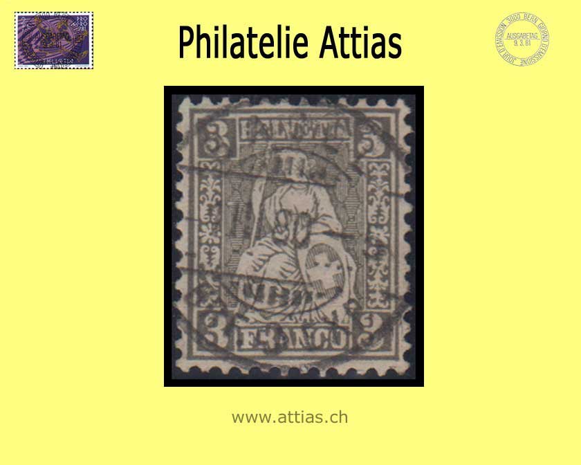 CH 1862 Helvetia assise perforated white paper 29 (21) 3 Rp. Full Cancellation Basel BS