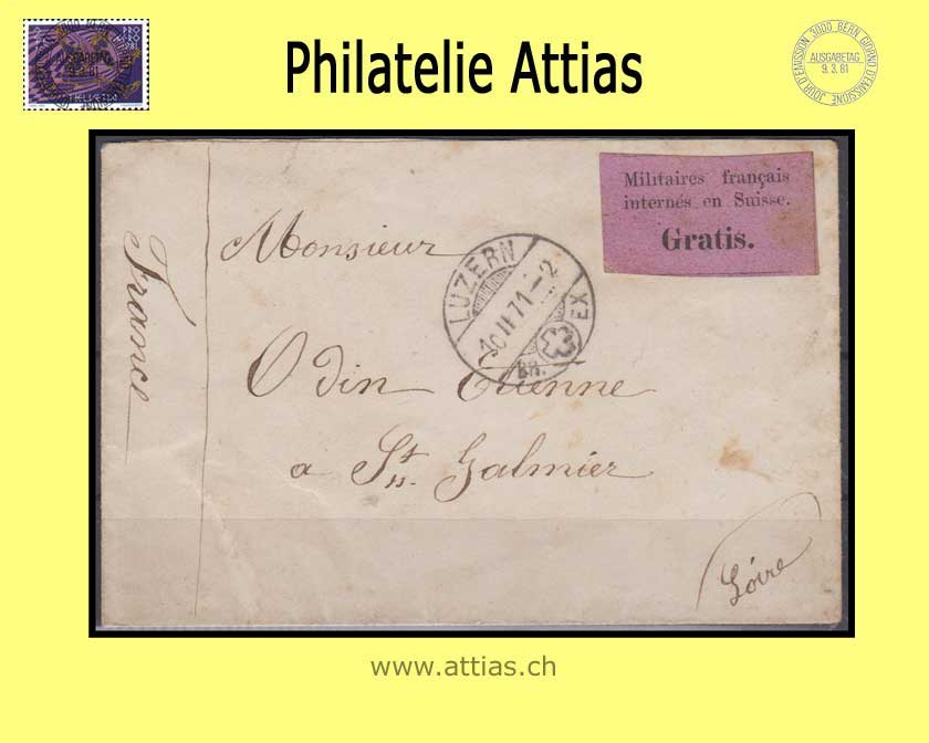 CH 1871 FS 1 Franchise stamp - Interned Bourbaki Army, on letter to France