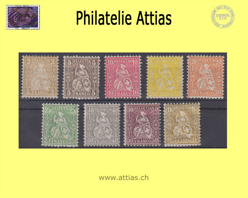 CH 1881 Helvetia assise perforated fiber paper  44-52 set mint MH