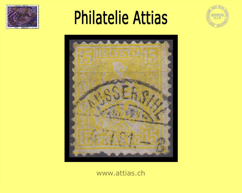 CH 1881 Sitzende Helvetia gezähnt Faserpapier 47b (39) 15 Rp. gestempelt Aussersihl (Zürich ZH)