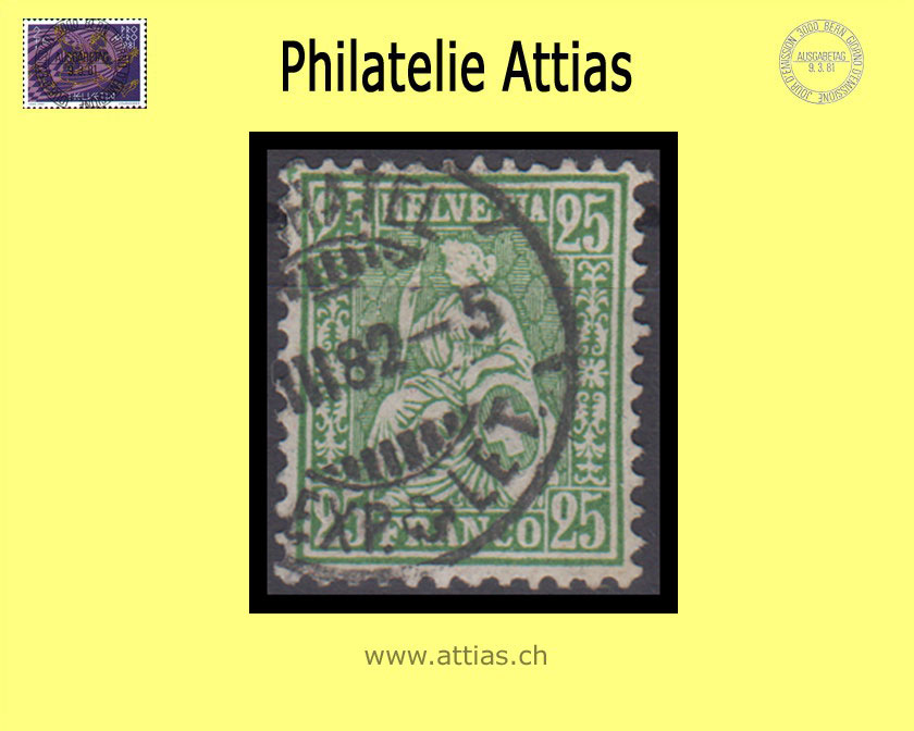 CH 1881 Helvetia assise perforated fiber paper 49 (41) 25 Rp. cancelled  Neuchatel NE