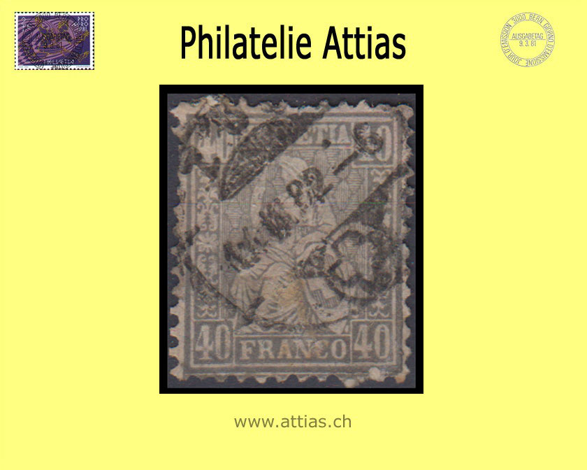 CH 1881 Helvetia assise perforated fiber paper 50c (42) 40 Rp. cancelled Zug ZG