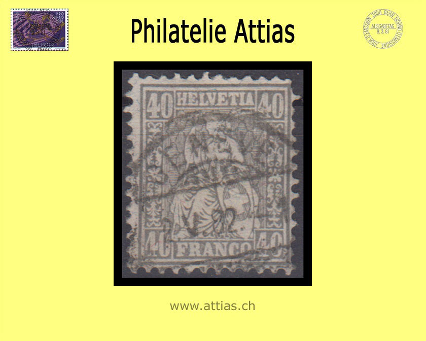 CH 1881 Helvetia assise perforated fiber paper 50b (42) 40 Rp. cancelled Geneve GE