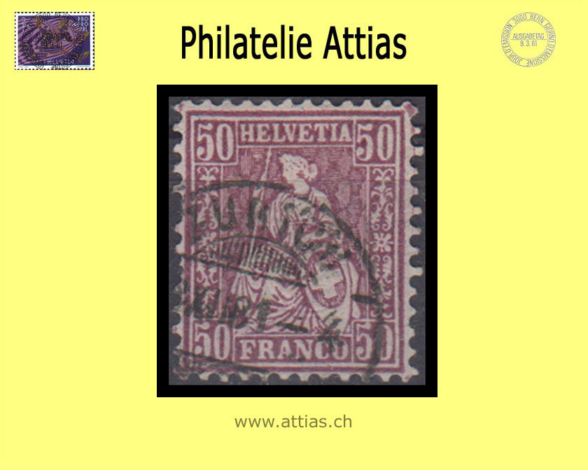 CH 1881 Helvetia assise perforated fiber paper 51c (43) 50 Rp. cancelled Zürich ZH
