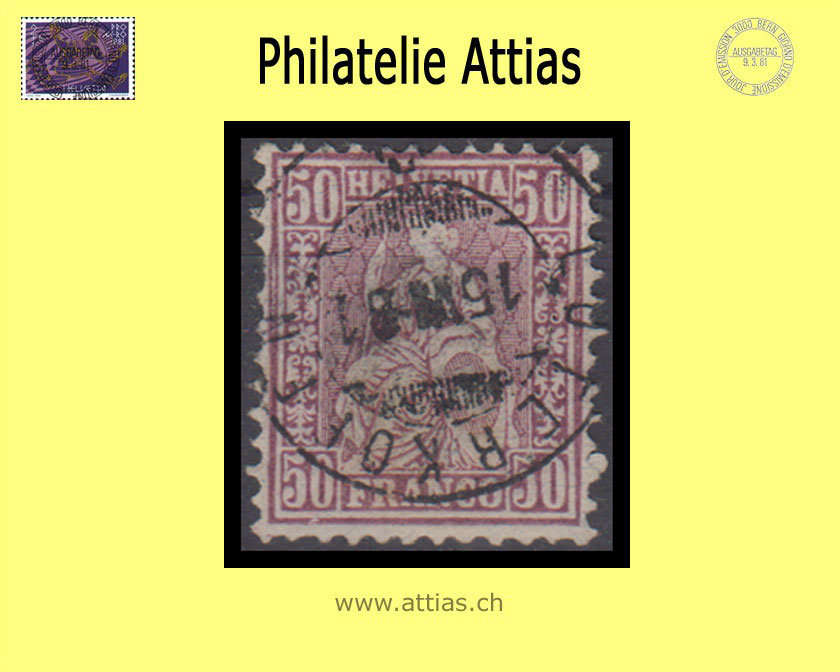 CH 1881 Helvetia assise perforated fiber paper 51b (43) 50 Rp. cancelled Lüterkofen SO Early date
