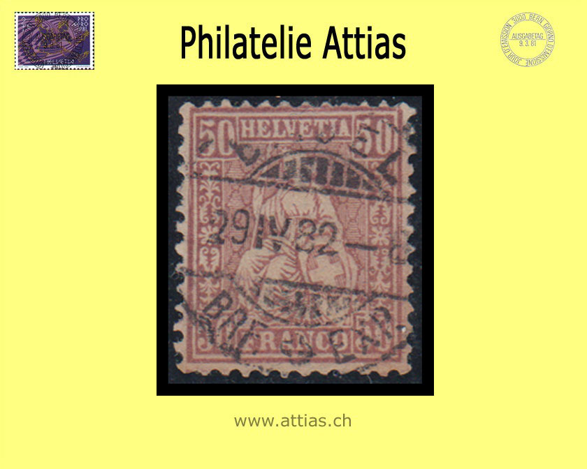 CH 1881 Helvetia assise perforated fiber paper 51b (43) 50 Rp. cancelled Basel BS