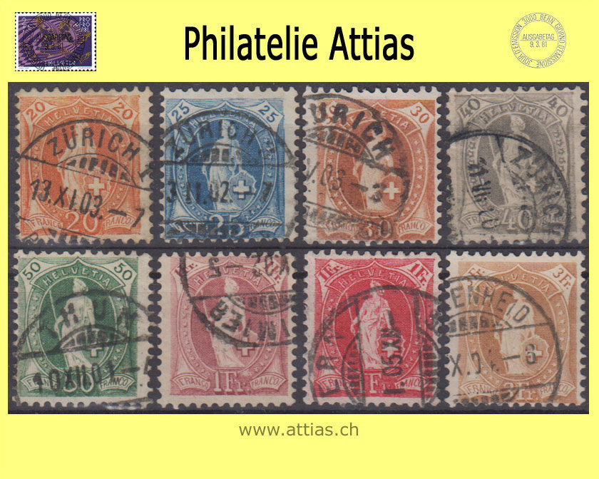 CH 1900-03 Helvetia debout 66E/72E (58YD/64YD) 8 values cancelled