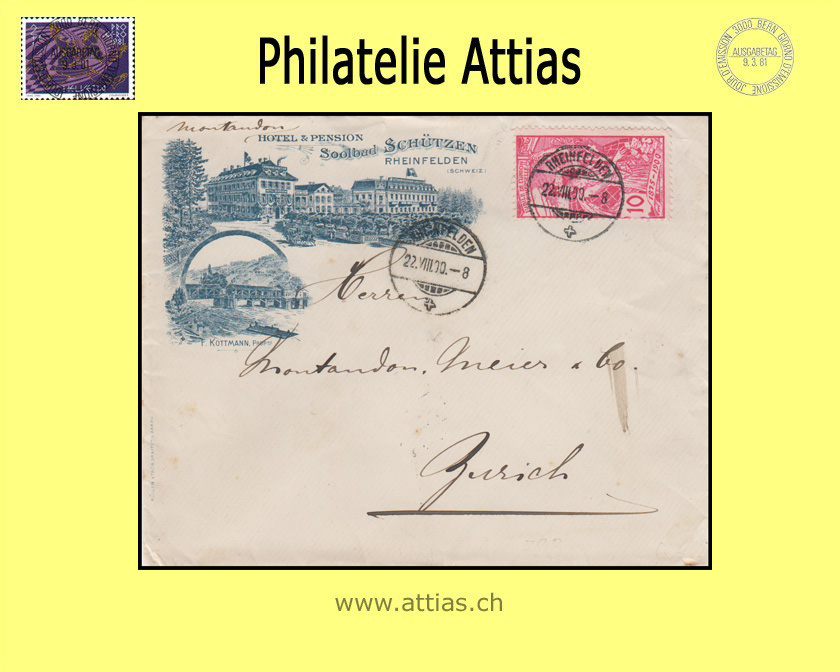 CH 1900 78B UPU 10 Rp. anilinrosa Brief gestempelt Rheinfelden AG