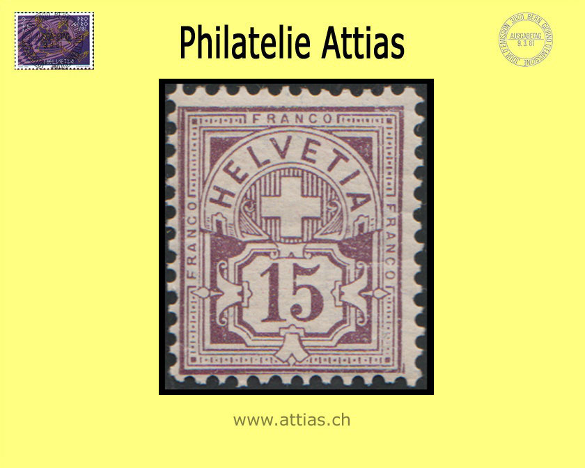 CH 1906 Ziffern Faserpap. 85 (87) 15 Rp. <b>Postfrisch</b>