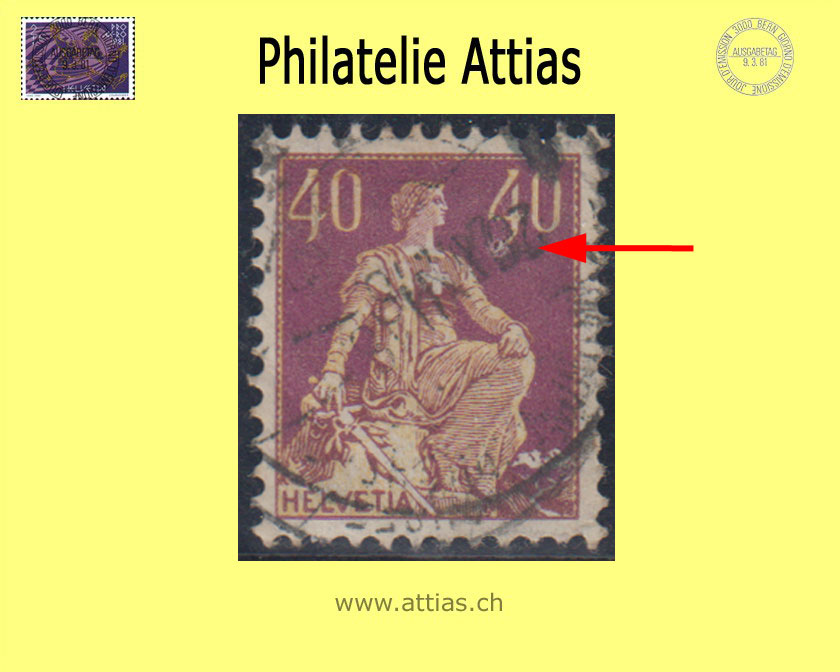 CH 1908 112.1.01 Helvetia with sword smooth 40 Rp. Type 2 - spot cancelled (1)