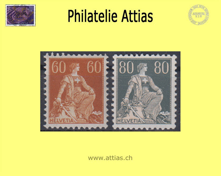CH 1916-18 140-141 Helvetia with sword smooth fiber paper, 2 values MNH