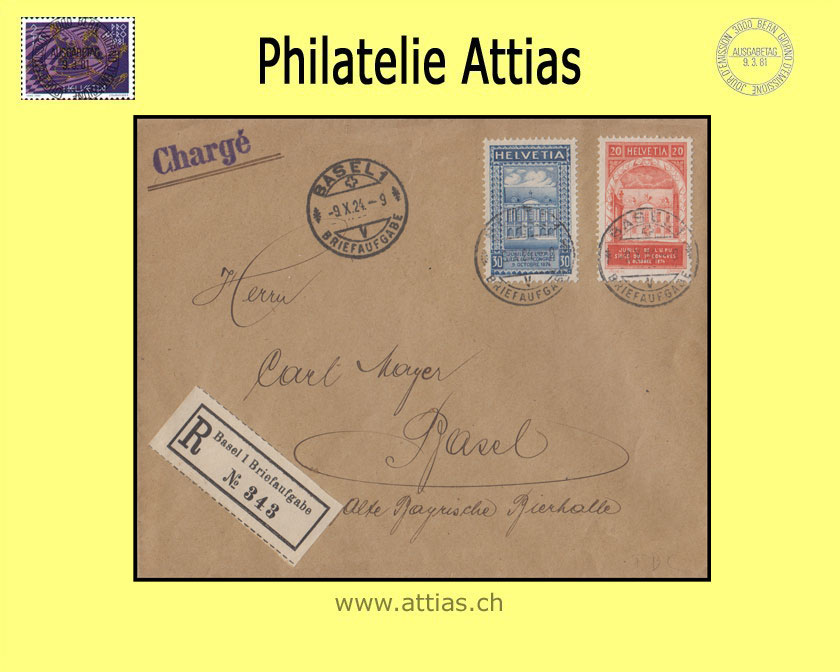 CH 1924 167-168 - 50 Jahre UPU, FDC mit Adresse (R-Brief)