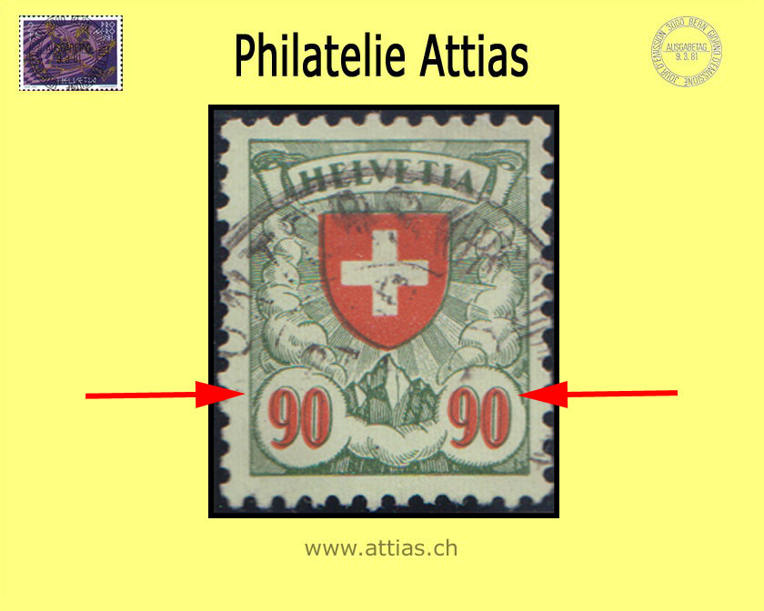 CH 1933 163z Wappen 90 Rp. - red print shifted cancelled