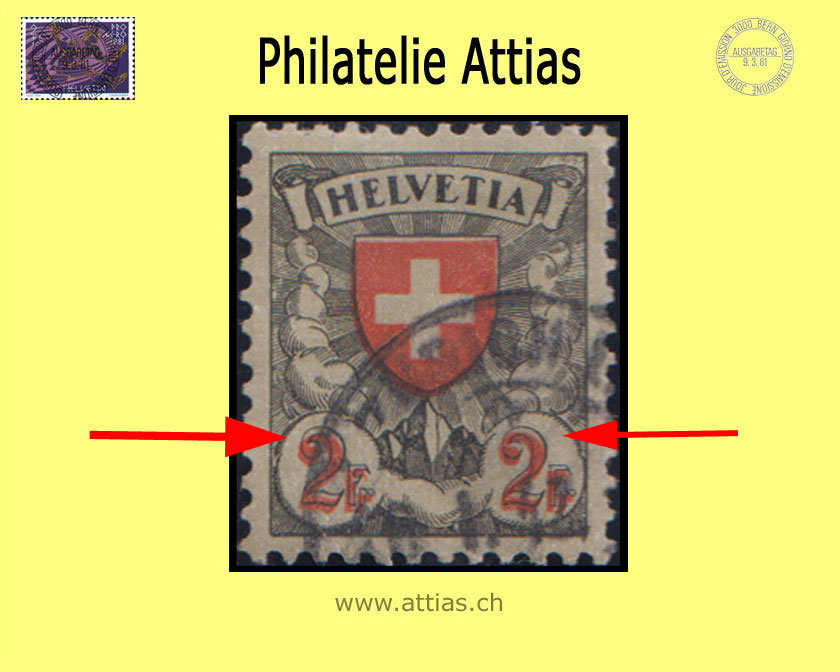 CH 1933 166z.1.09 Wappen 2 Fr. - red print shifted cancelled