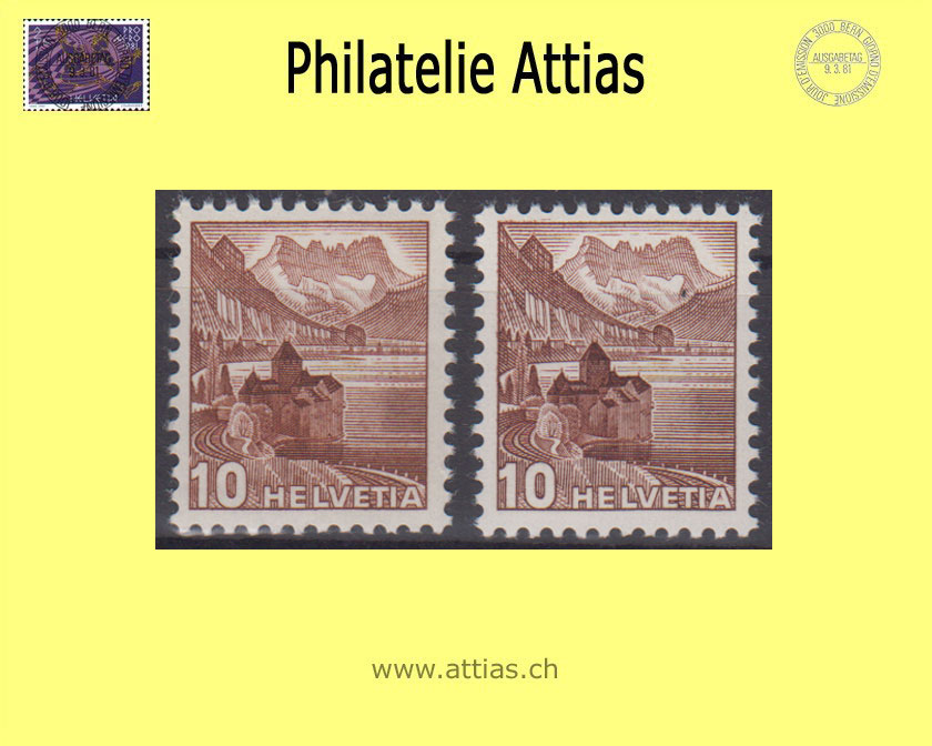 CH 1939 242y+242z - Schloss Chillon dunkelbraun, Einzelwerte Postfrisch