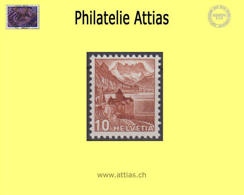 CH 1942 257 -  Chillon Castle reddish brown, single value MNH