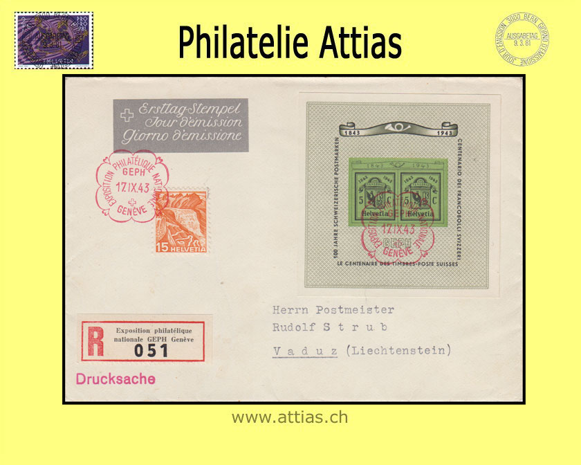 CH 1943 W18 Bloc GEPH subscription FDC with address