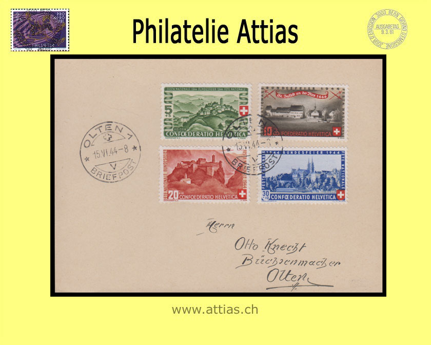 CH 1944 FDC Pro Patria with address on card