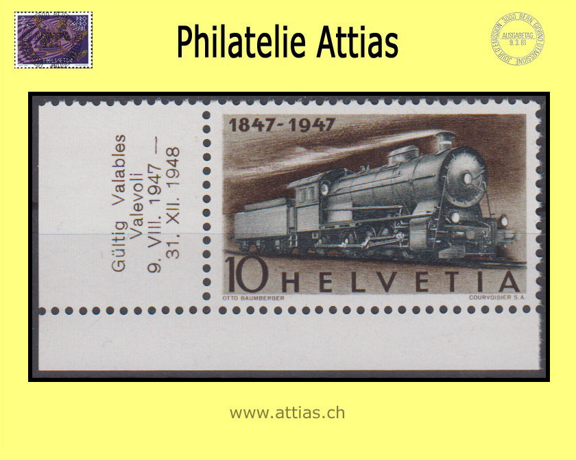 CH 1947 278b Eisenbahnen Farbvariante Postfrisch