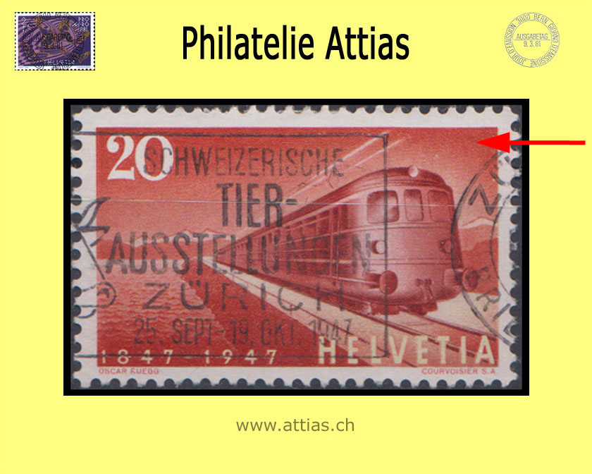 CH 1947 279Pf Eisenbahnen - fehlender Mast gestempelt (1)