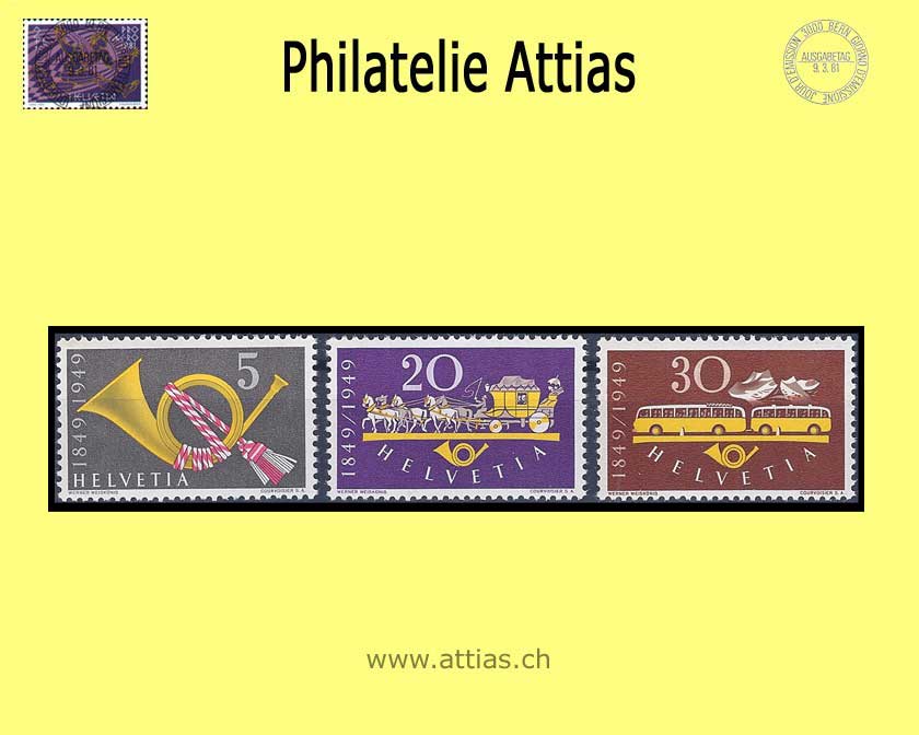 CH 1949 291-293 Swiss Post 100 years Set MNH