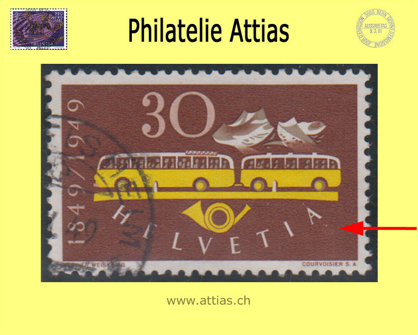 CH 1949 293.3.02 Postautomobil - Retouche gestempelt (1)