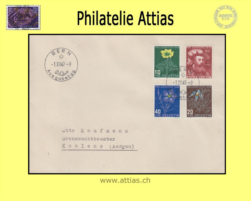 CH 1949 FDC Pro Juventute german with address