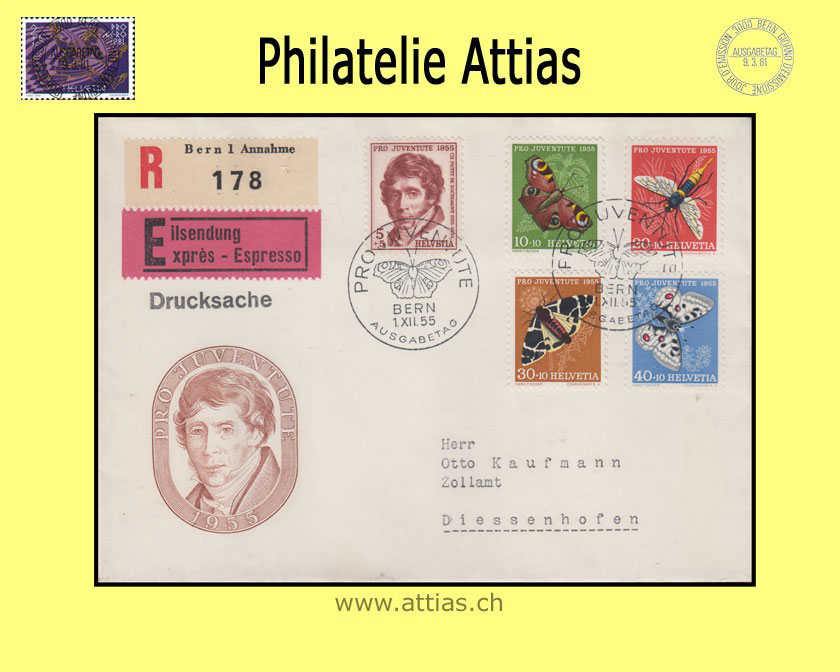 CH 1955 FDC Pro Juventute ill. with address