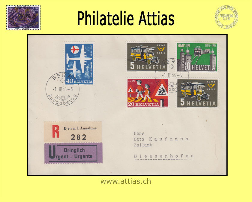 CH 1956 FDC Propaganda stamps german with address