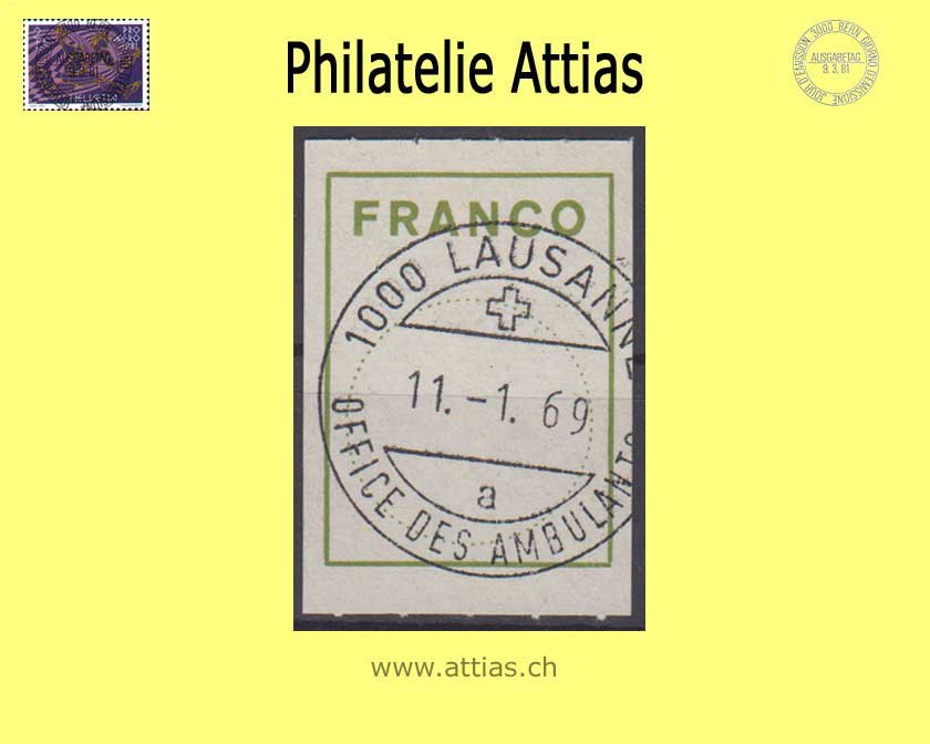 CH 1962 Franco Label 6B, Block letters, simple line version, 19.2mm, single value cancelled Lausanne