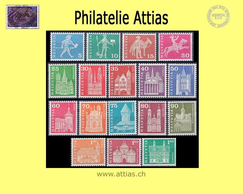 CH 1963-68 Post. Motifs and Buildings (with fluorescent) Set MNH