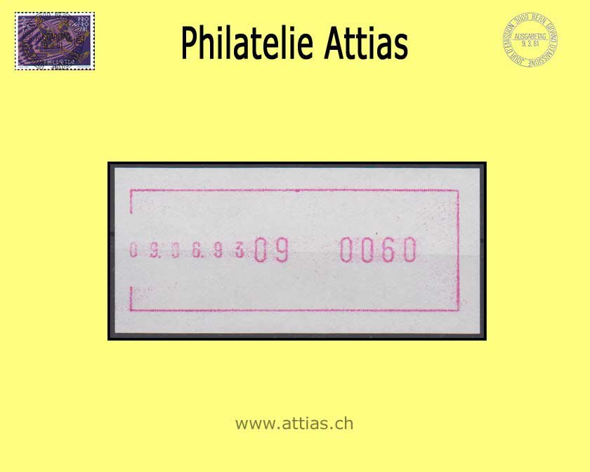 CH 1981-83 SFS 7AIII FRAMA switch device with date border and time, white paper, rust red, wide digits, MNH, without location Bergdietikon