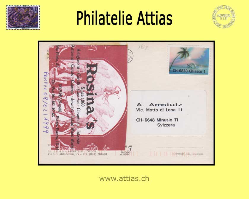 CH 1996 SPI-T-IT 1 Swiss Post International tourists-stamps Italy, Palm tree, on card, real run