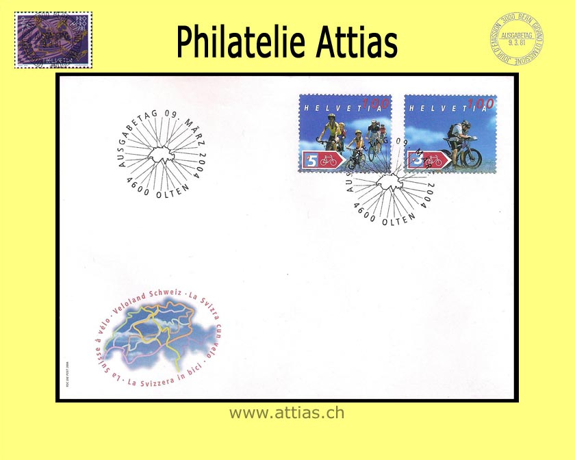 CH 2004 FDC Bloc Cycling in Switzerland Single Stamps