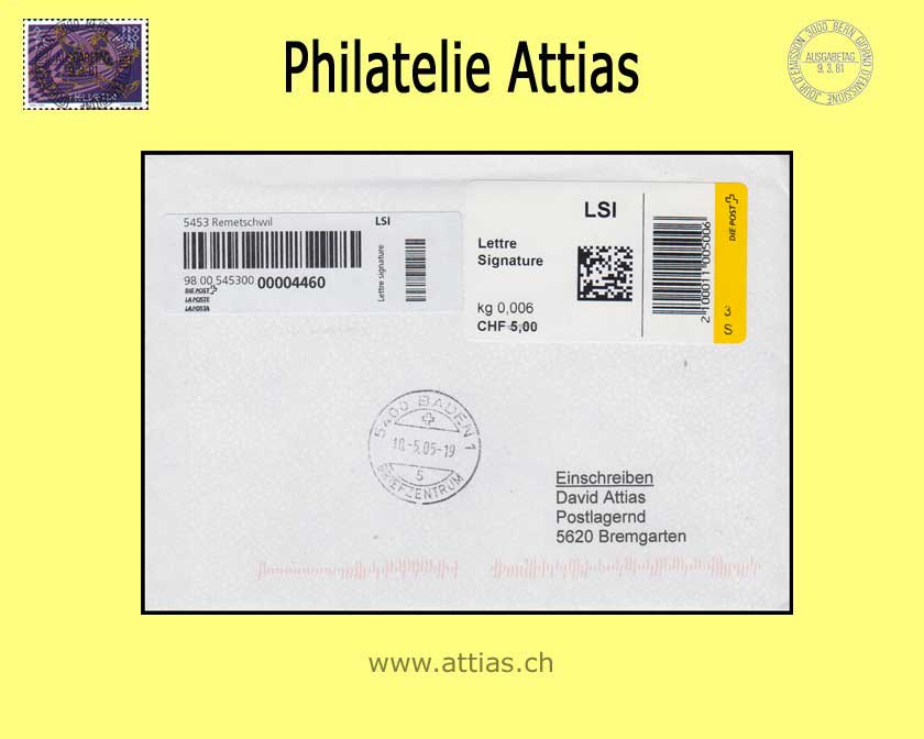 CH 2005 AFS 2.1 SIELAFF Selbstbedienungsgerät DIE POST, Einschreibe-Brief Lettre Signature