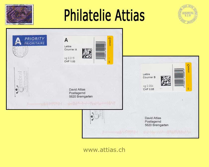 CH 2005 AFS 2.2 SIELAFF self-service device LA POSTE, 2 letters: Lettre Courrier B und Lettre Courrier A