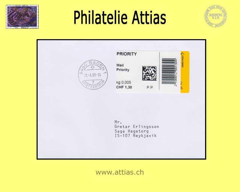 CH 2005 AFS 2.4 SIELAFF Selbstbedienungsgerät SWISS POST,  FDC Mail Priority
