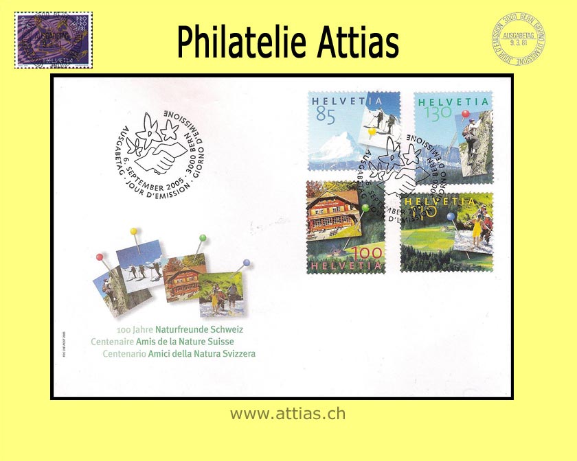 CH 2005 FDC Bloc 100Y. Naturfreunde Single stamps