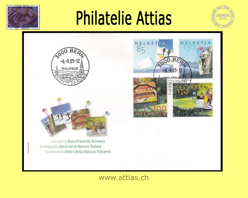 CH 2005 FDC Bloc 100Y. Naturfreunde Single stamps Place FD