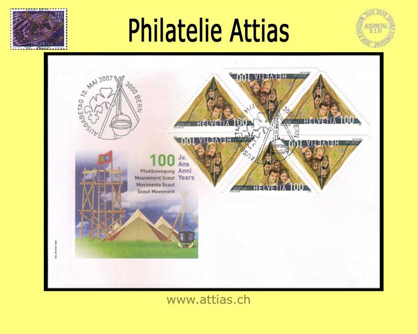 CH 2007 FDC 100 Years Scout - Combinations 3 Tete Beche