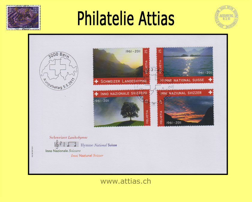 CH 2011 FDC Bloc 50 years of the Swiss national anthem Single Stamps