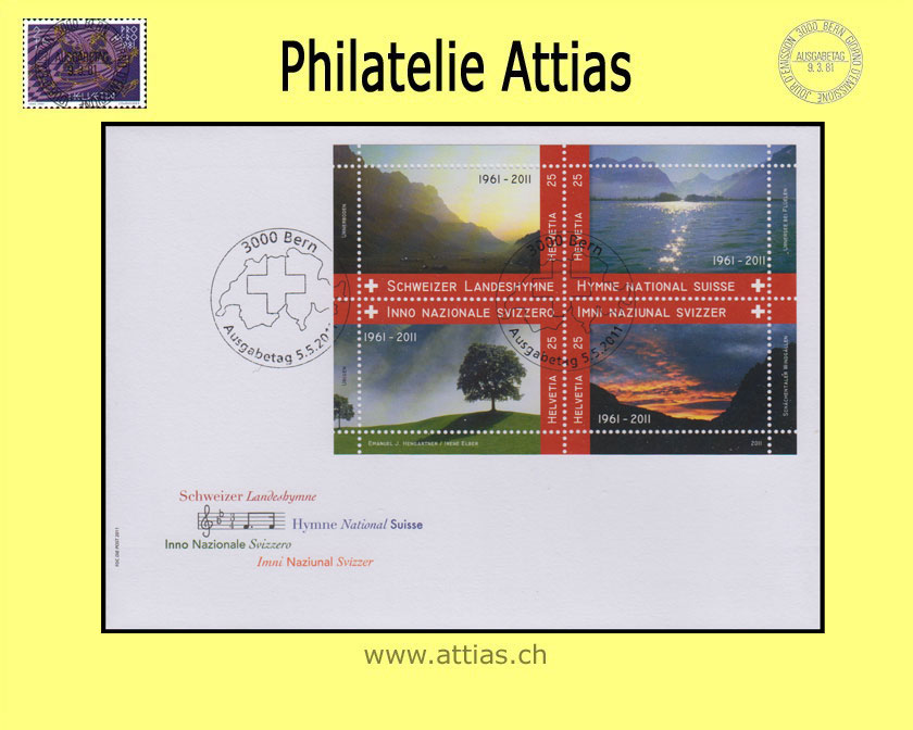 CH 2011 FDC Bloc 50 years of the Swiss national anthem - Format C6