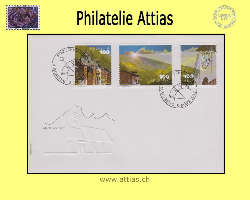 CH 2012 FDC Martinsloch Elm - single stamps