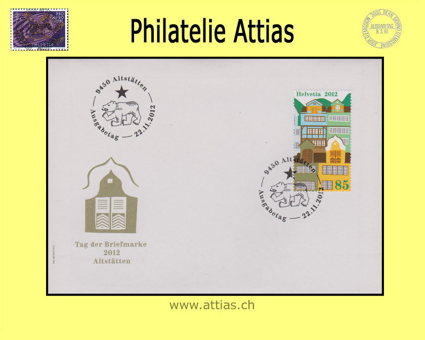 CH 2012 FDC Block Tag der Briefmarke Altstätten - Einzelmarke