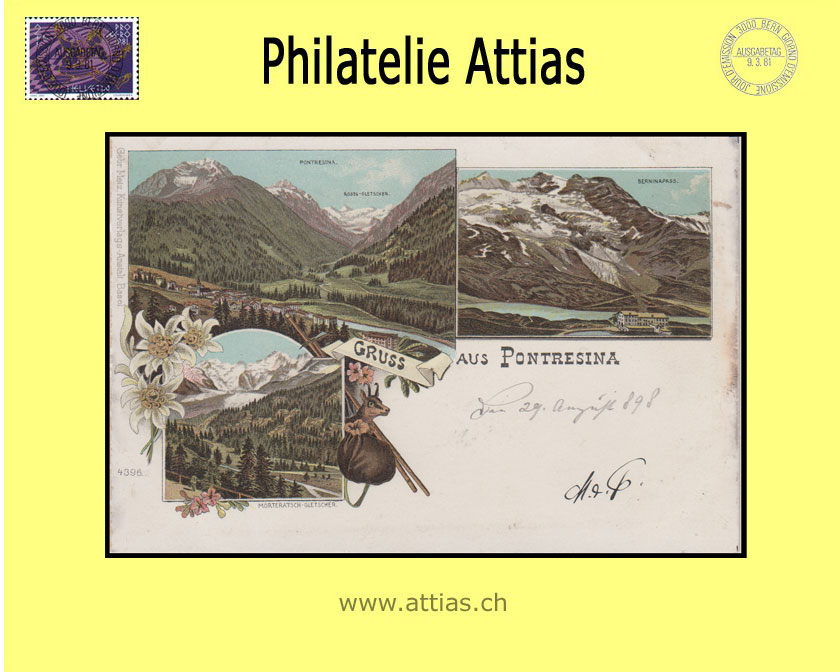 PC Pontresina GR color-itho Gruss aus with 3 pictures (1900 ca.)