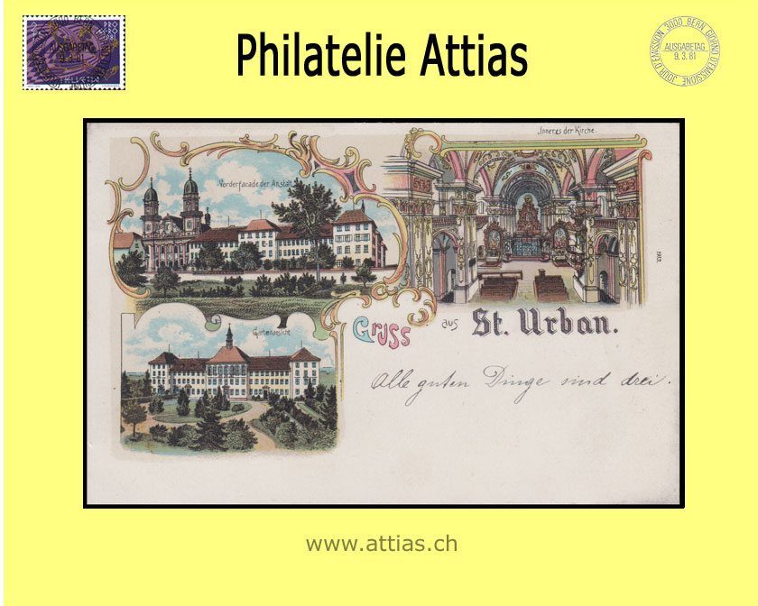 PC St. Urban LU color-litho Gruss aus with 3 pictures (1901)