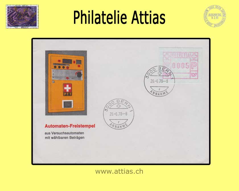 CH 1978 ATM Type 2,  FDC ill.no addr. 26.06.78 Bern
