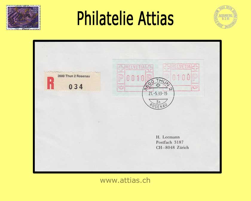 CH 1983 ATM Type 5A,  FDC with addr. 21.05.83 Thun Rosenau