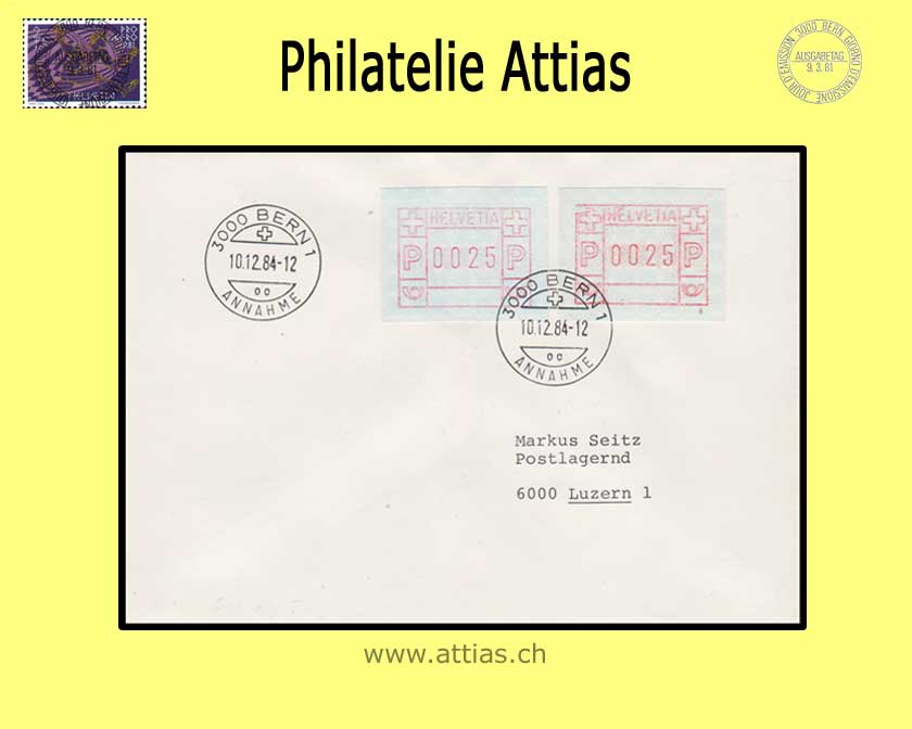 CH 1984 ATM Type 7,  FDC with addr. 10.12.84 Bern