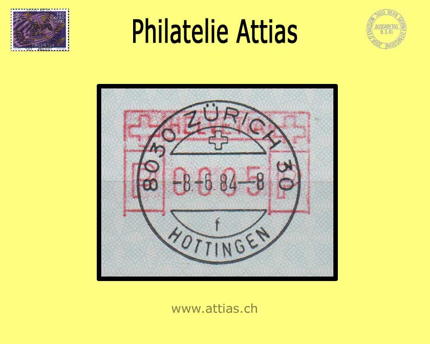 CH 1984 ATM Type 7A,  Single value  with Early Date Full Cancellation 8.6.84 Zürich Hottingen